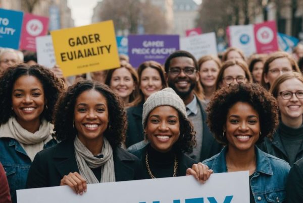 Group of people holding gender equality signs