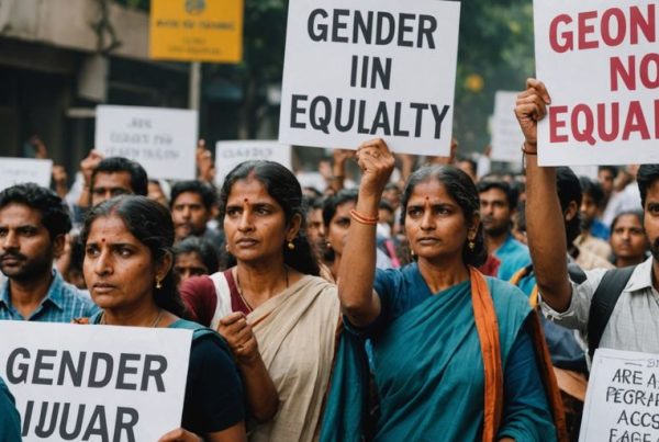 Protesters in India holding gender equality signs.