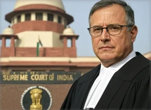 Infographic showing key Judicial Doctrines for UPSC including Doctrine of Severability, Eclipse, Waiver, Pith and Substance, and Incidental Powers with examples